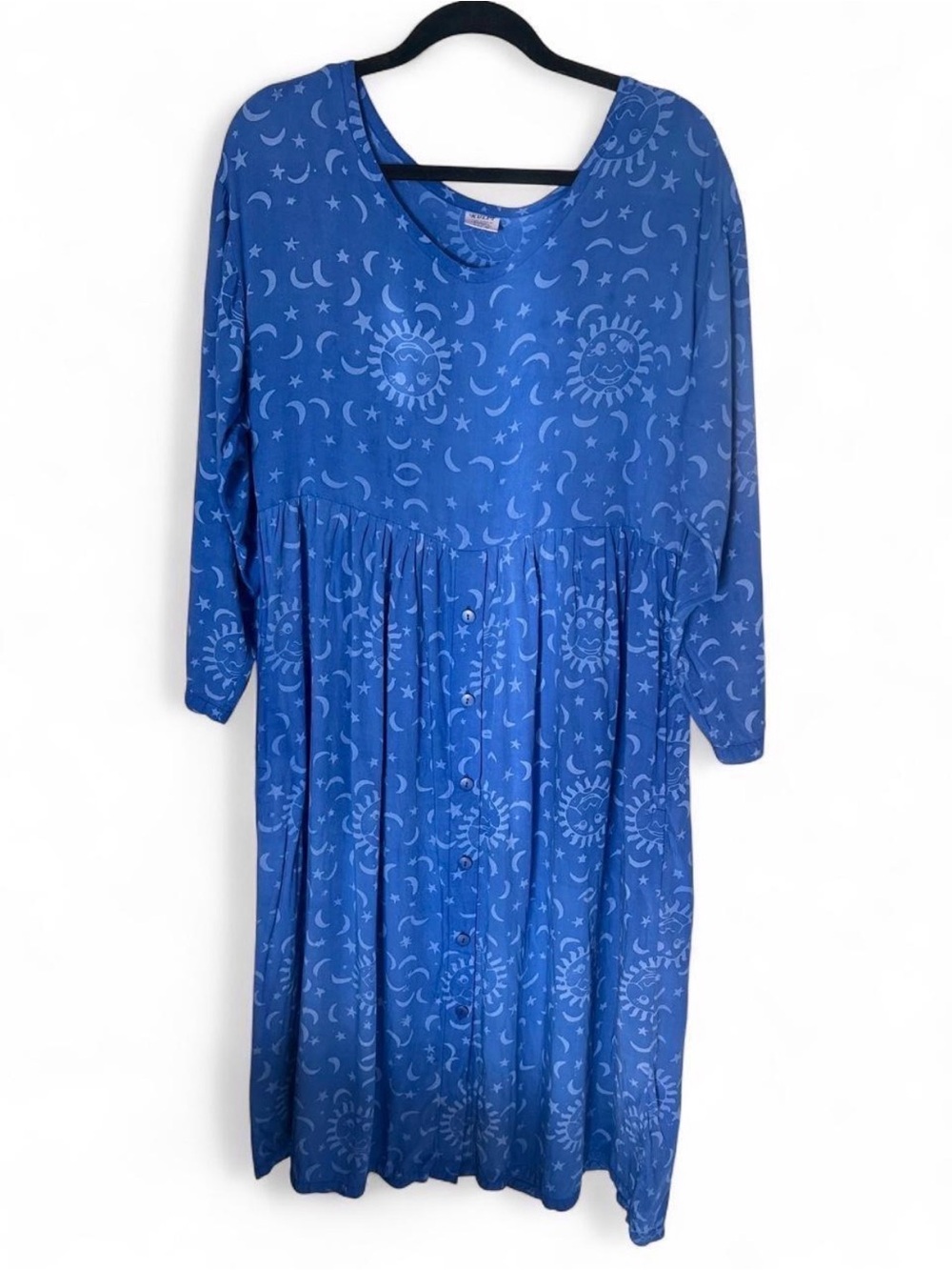 Vintage Handmade 90’s Celestial Blue Button-Front Midi Dress Size Medium